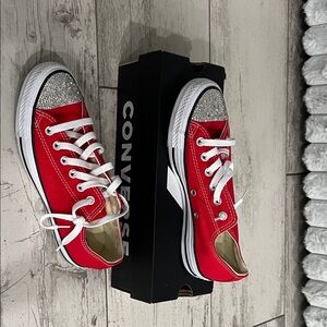 Custom: Converse Red and Silver Glitter Sneakers